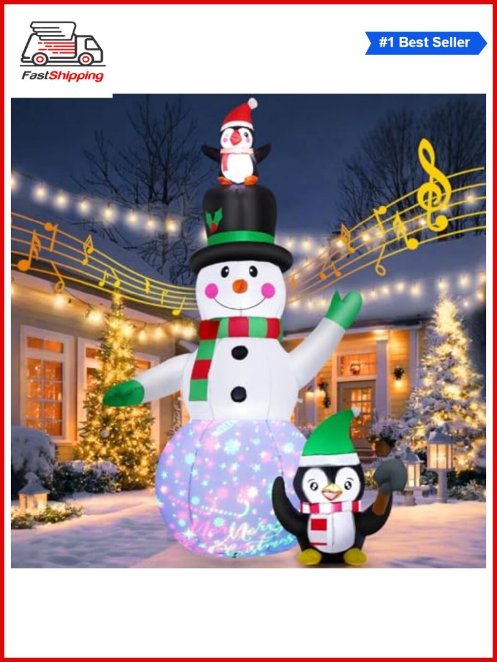 🎅 7 FT Christmas Inflatable Snowman Penguins Music LED Projector